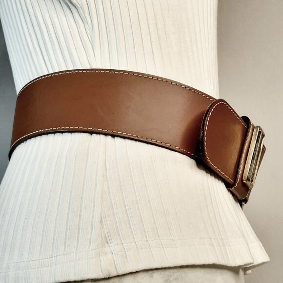 Cache Womens Chunky Belt Medium Waist Camel Brown Decorative Buckle And Loop - Picture 5 of 13